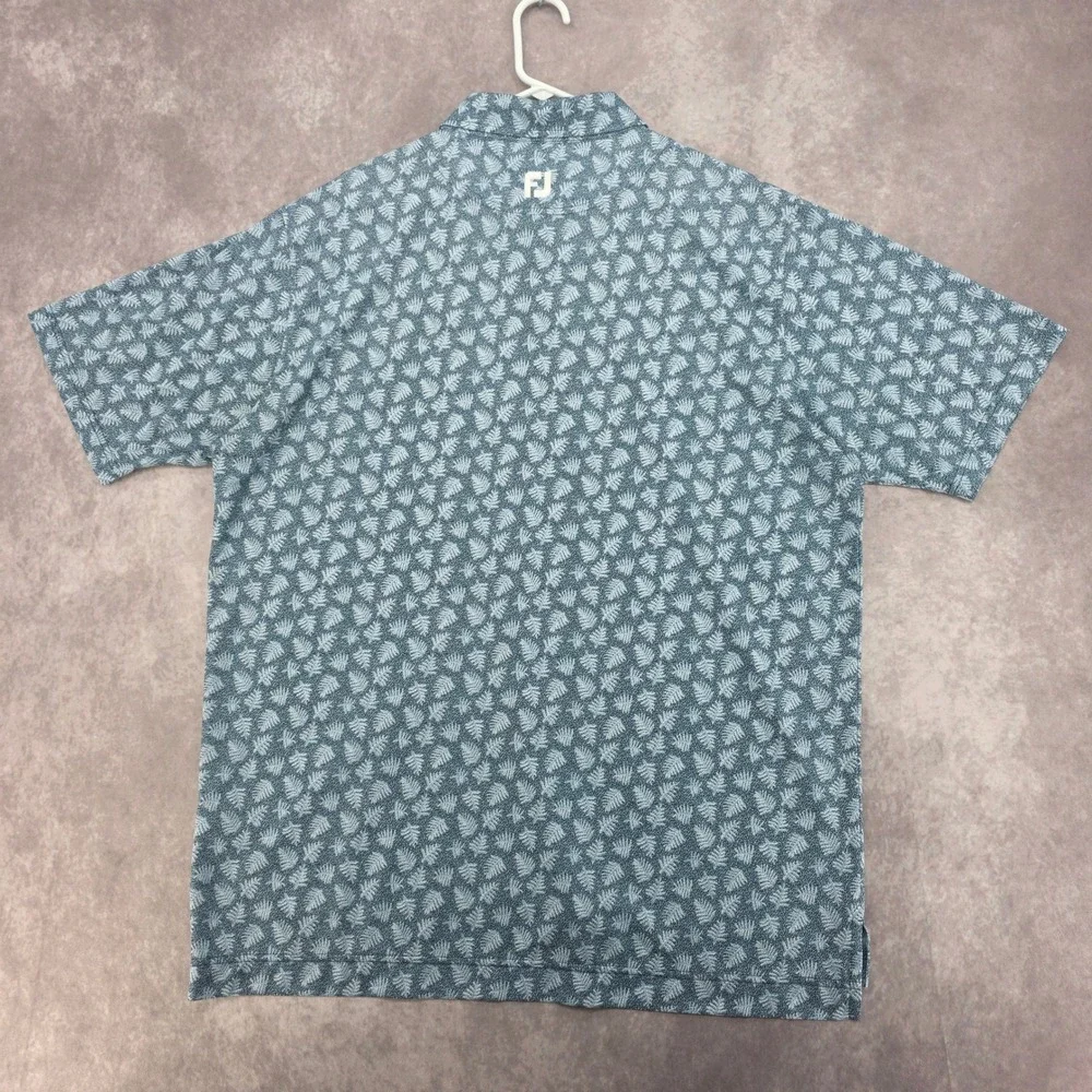 FootJoy Golf Polo Shirt‎ Mens XL Blue White Leaf Print Short Sleeve Performance